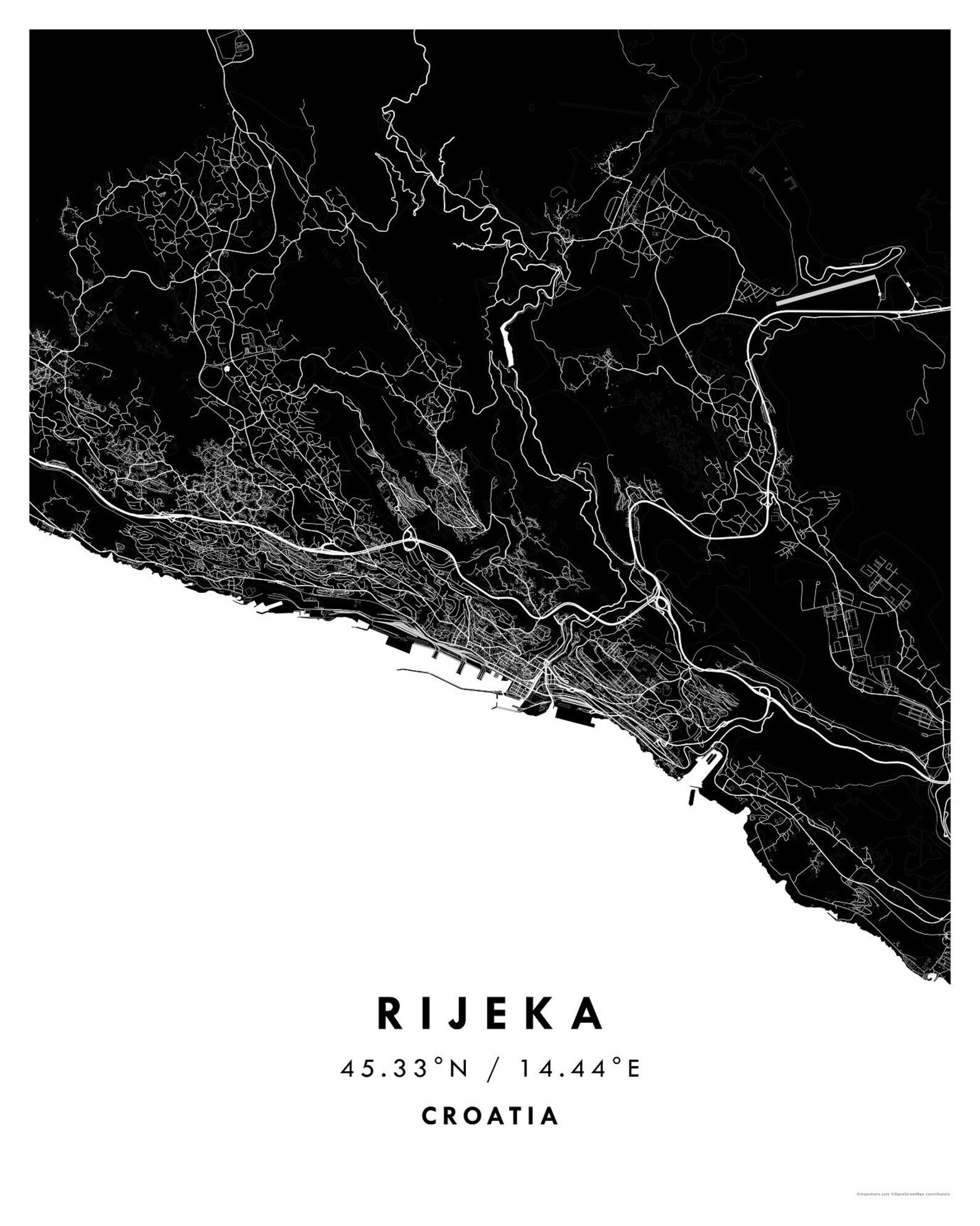 RIJEKA Map, City Poster, Croatia, Karta Rijeke, Map of Rijeka, Digital ...