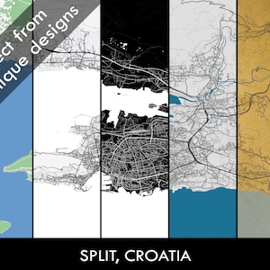 SPLIT Landkarte, Stadt Poster, Kroatien, karta Splita, digitaler Download, moderne Karte, Split Straßen Straßen, Split Meer, bereit zum Druck, Geschenk, Wandkunst