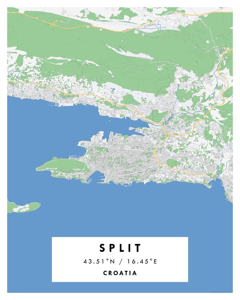 SPLIT Map City Poster Karta Splita Digital Download Ready Etsy