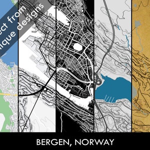 BERGEN Map, City Poster, Norway, Bergen kart, Map of Bergen, Digital Download, Ready for Print, Gift, Wall Art, Bergen Streets, Bergen city