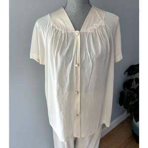 Conjunto de pijama vintage Vanity Fair de los años 80, talla 38, color crema, manga corta, pantalones largos