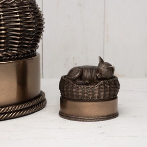 Perfect Memorials Miniature Bronze Cat in Basket Keepsake Cremation Urn - Cat Urn - Pet Urn