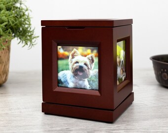 Perfect Memorials Small Photo Cube Rotating Cremation Urn - Hold Up to 5 photos - For Humans & Pets - TRENDING MEMORIAL!