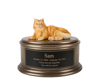 Perfect Memorials Custom Engraved Hand Painted Orange Cat Figurine Cremation Urn