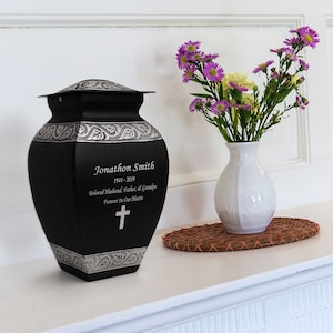 Perfect Memorials Large Black Squared Vase Cremation Urn, Custom Engraved, 200 Cubic Inches