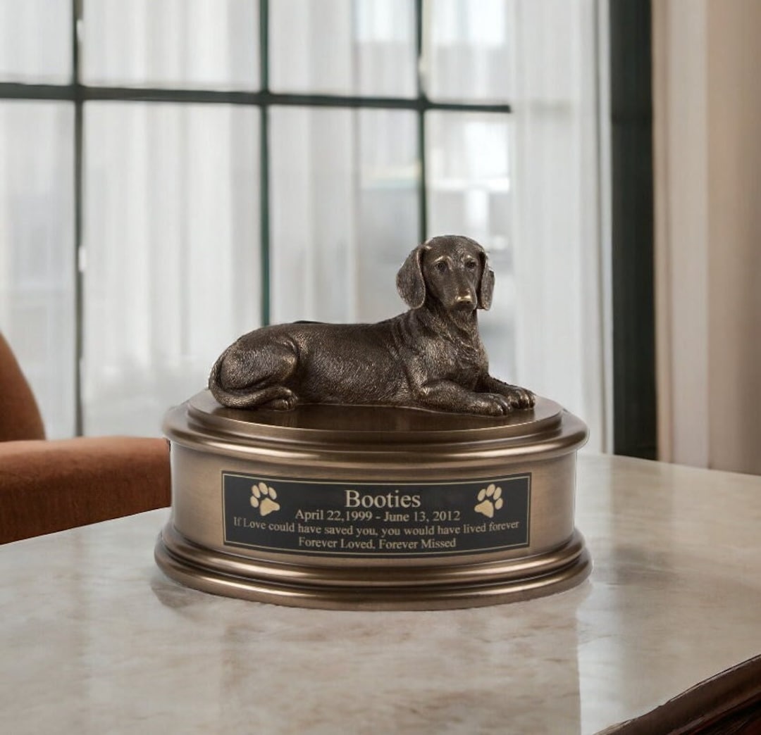 Engraved Dachshund Urn for Ashes, Dachshund Figurine Cremation Urn