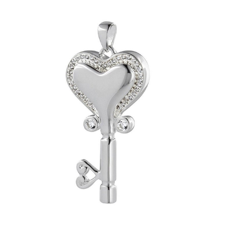 Perfect Memorial Dazzling Heart Key Sterling Silver Cremation Jewelry
