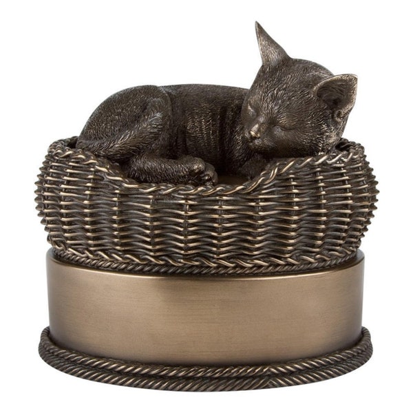 Perfect Memorials Bronze Cat in Basket Cremation Urn