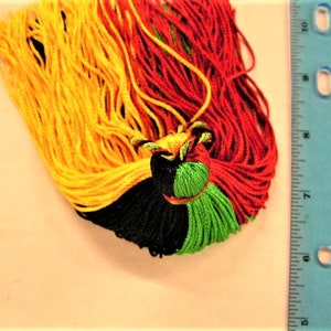 Vibrant multi-cultural, Kwanzaa style, 6 inch long, 4-colored tassel in black, red, gold, green
