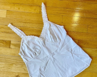 Pretty White Nylon Tank / Camisole with Lace Straps by Shadow Line Size 36