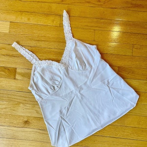 Pretty White Nylon Tank / Camisole with Lace Straps by Shadow Line Size 36
