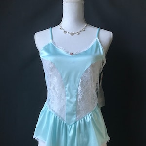 NOS Vintage Aqua Teal Nylon Teddy Size Large