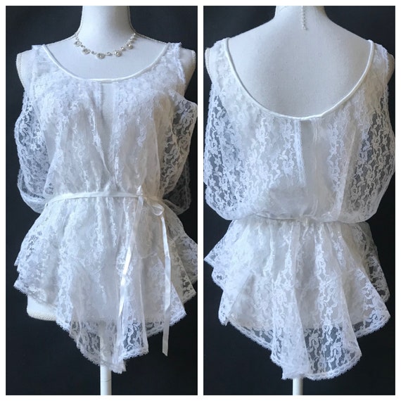 Vintage 1970s / 1980s Snow White Lace Teddy Linge… - image 1