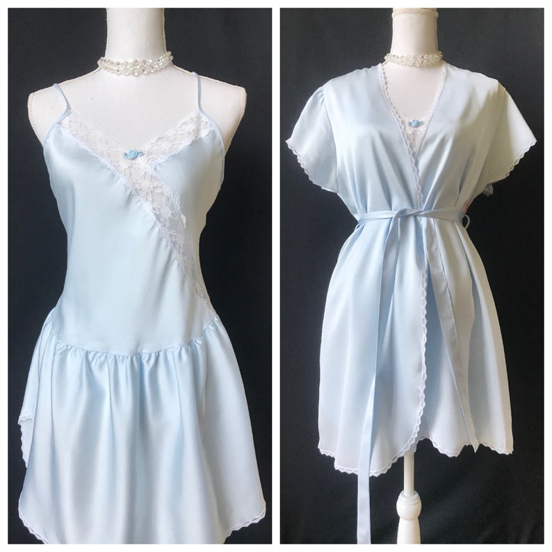 Sweet Baby Blue 2 Piece Nightie & Robe Set Vtg Size S 810 Etsy