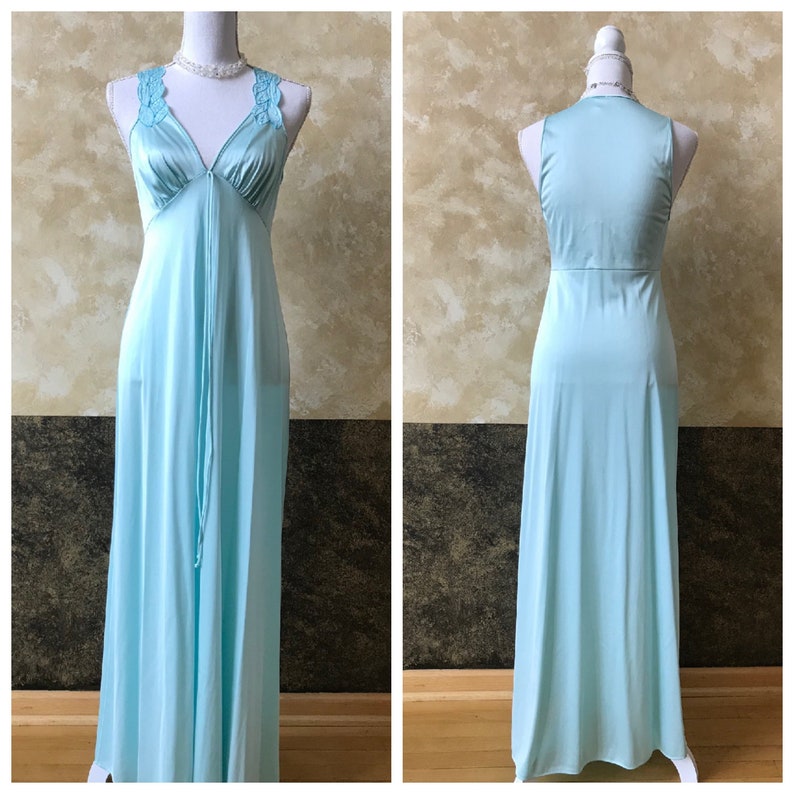 Vintage Blue Long Nightgown with Matching Blue Robe/House Coat | Etsy