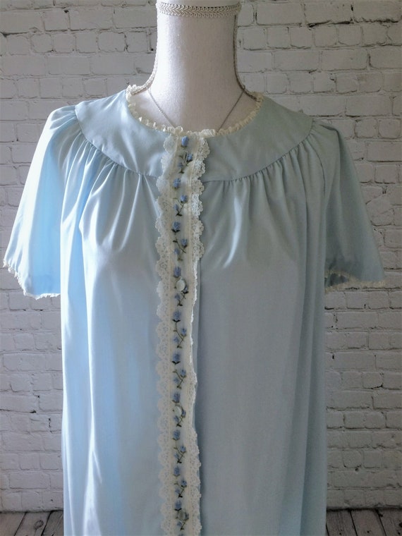 Vintage Long Light Blue Button Up Nightgown - image 1