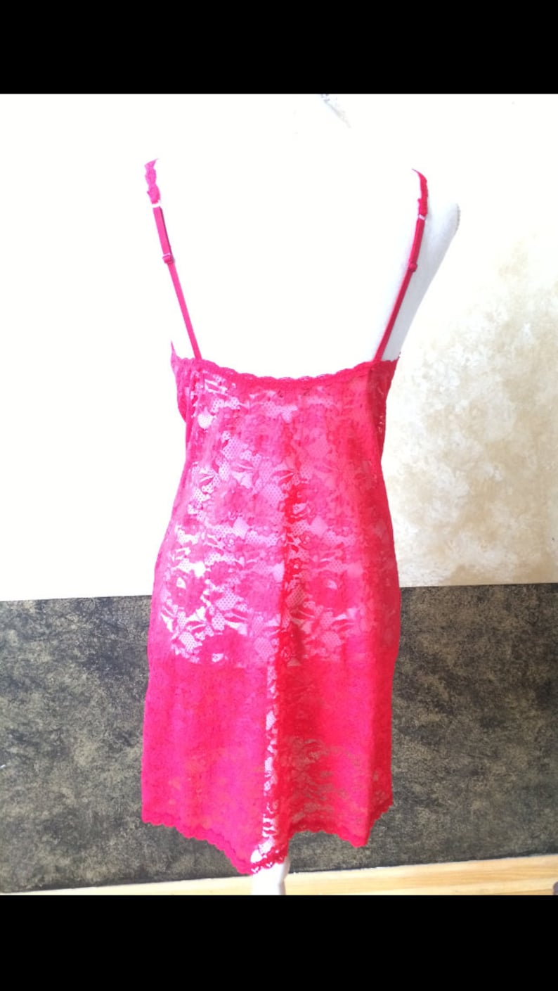 Beautiful Vintage Long Red Lace Tank TopLingerie Size MediumLarge