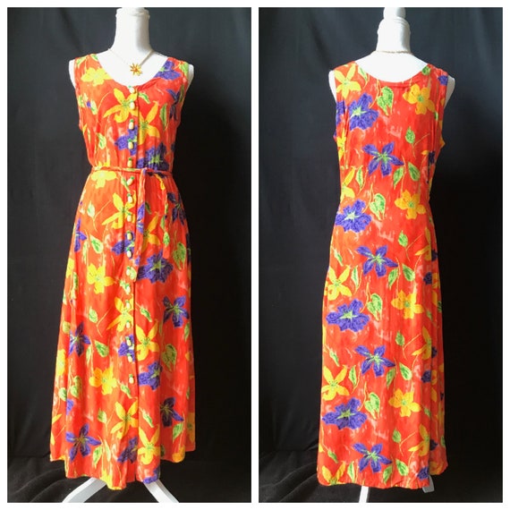 Fun Orange Floral with Pineapple Buttons Beach Wea