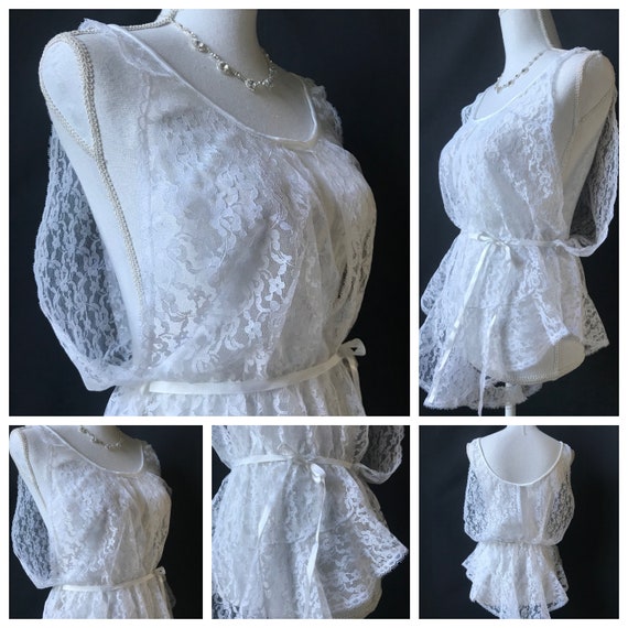 Vintage 1970s / 1980s Snow White Lace Teddy Linge… - image 5