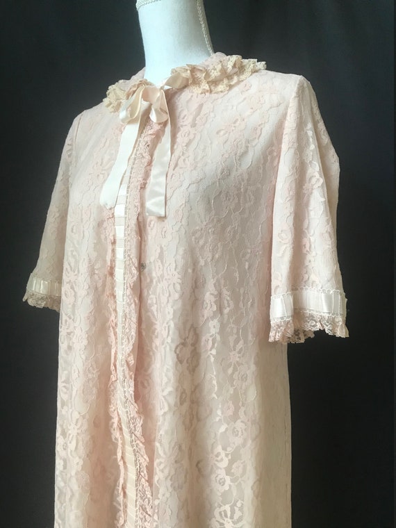 Vintage 1950's Dusty Pink / Mauve Lace Robe by Od… - image 7