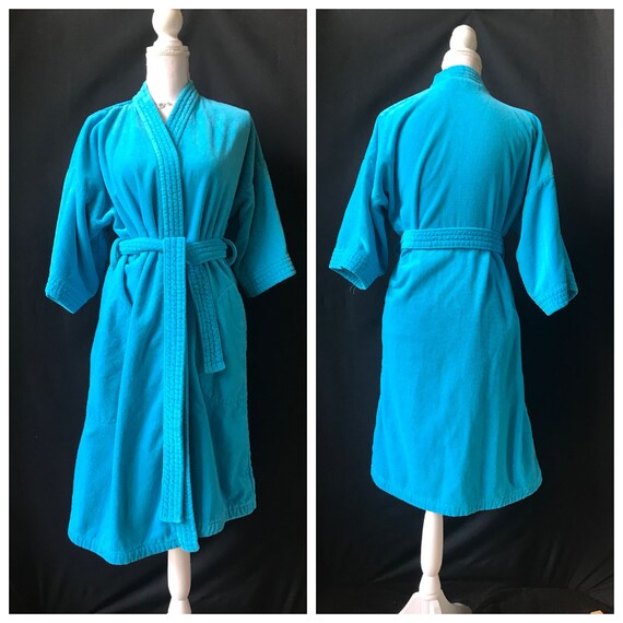 Vintage 1990s Aqua Blue Bath Robe By Adonna Size L Etsy