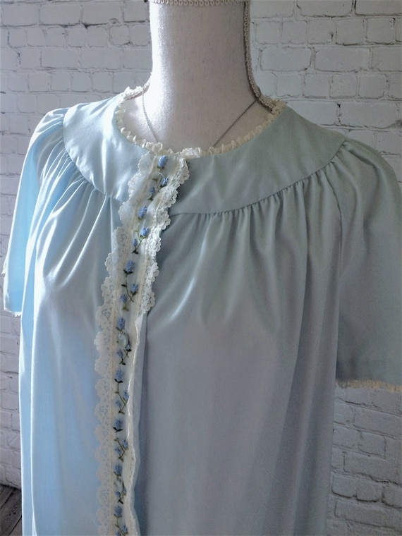 Vintage Long Light Blue Button Up Nightgown - image 3