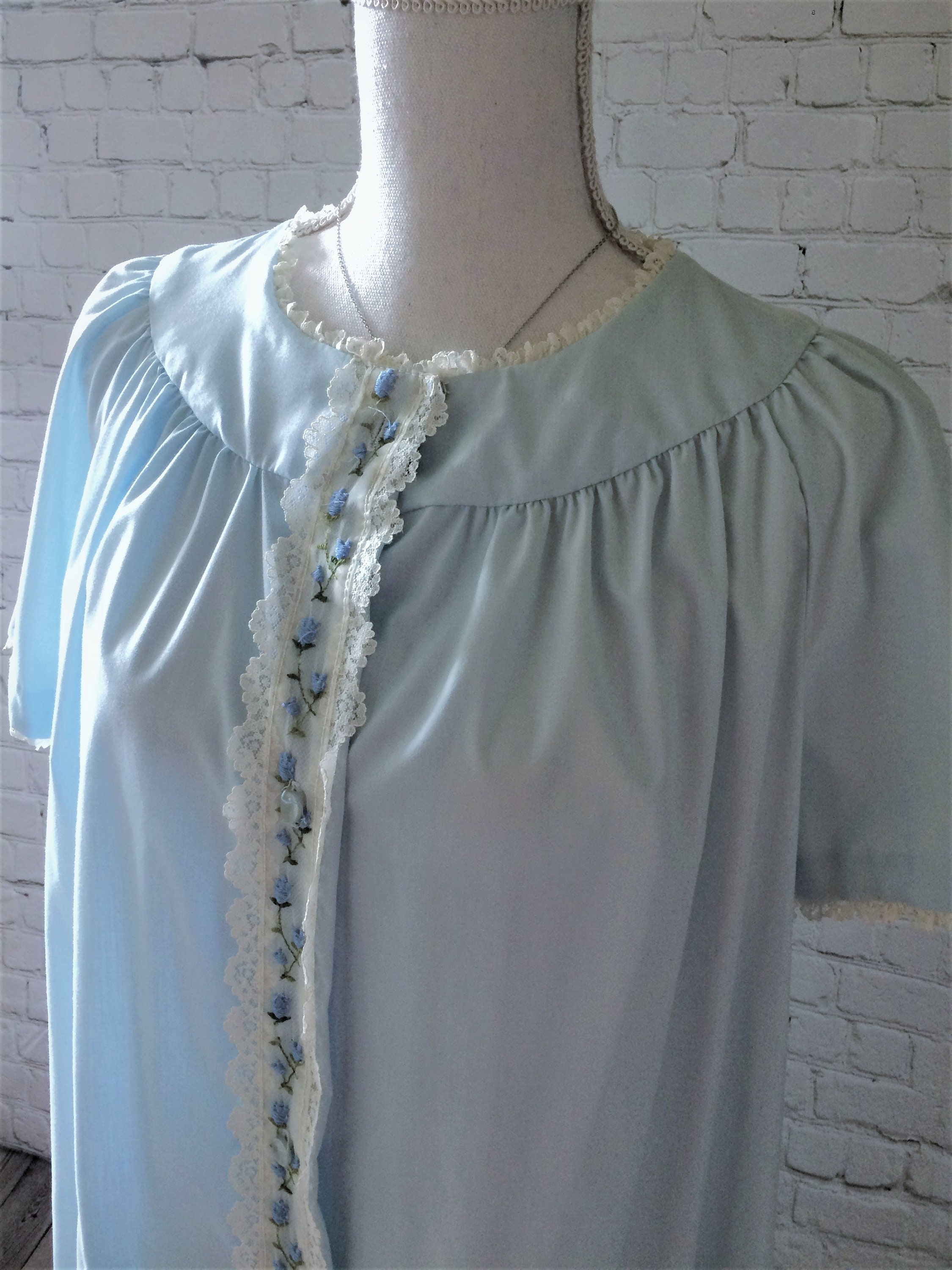 Vintage Long Light Blue Button up Nightgown - Etsy