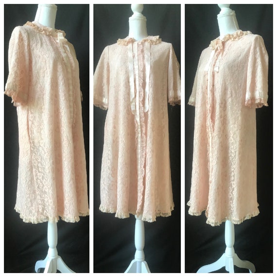 Vintage 1950's Dusty Pink / Mauve Lace Robe by Od… - image 2