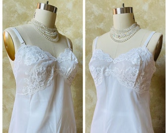 Simply Stunning Vintage White Slip with Semi Sheer Bodice With Lace Accents by Olga Size 34