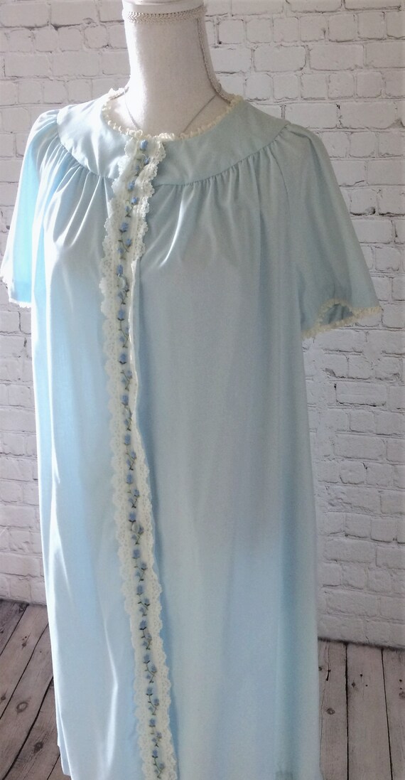 Vintage Long Light Blue Button Up Nightgown - image 5