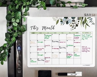 MONTHLY PLANNER Eucalyptus  Magnetic Fridge  Calendar Includes FREE Pen & Eraser