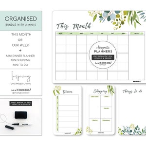 ORGANISED BUNDLE  Eucalyptus Magnetic Fridge Planner   Includes Free Pen & Eraser