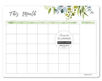 MONTHLY PLANNER Whiteboard Magnetic Fridge Planner Perpetual Monthly Calendar Large Organiser Visual Schedule Wall Planner EUCALYTPUS