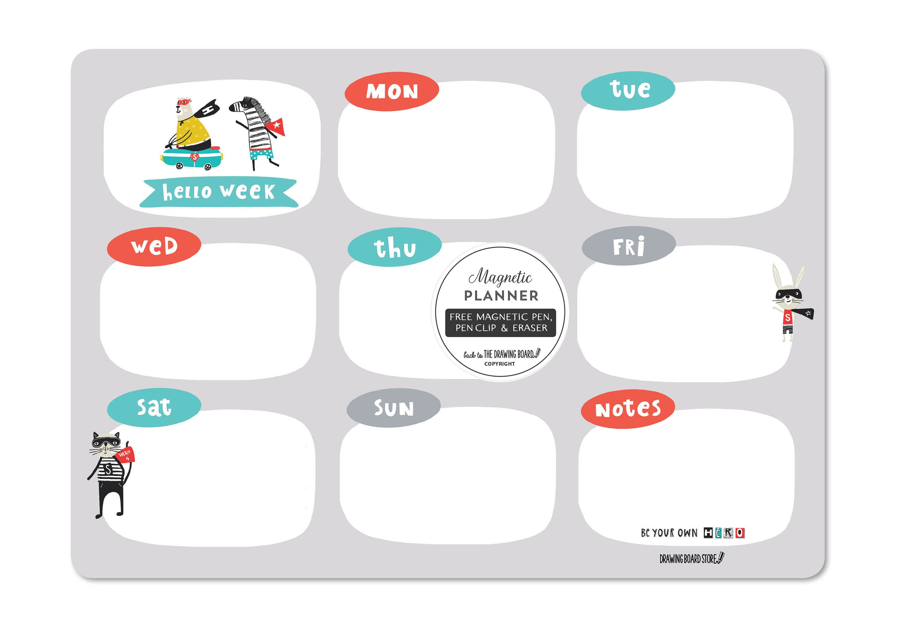 Kids Magnetic Chart Planners  HELLO WEEK City Lights  Includes Free Pen & Eraser