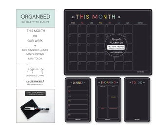 ORGANISED BUNDLE  Chalkboard  Magnetic Fridge Planner Calendar   Includes  FREE Pen & Microfibre Cloth
