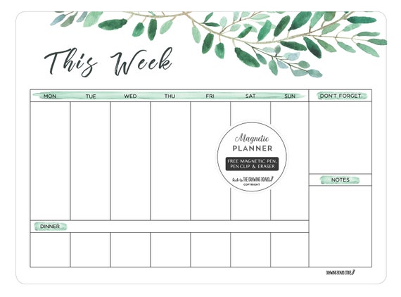 WEEKLY PLANNER Watercolour Leaves Magnetic Fridge Calendar Includes FREE Pen & Eraser - Etsy WEEKLY PLANNER Watercolour Leaves Magnetic Fridge Calendar Includes FREE Pen & Eraser - Etsy