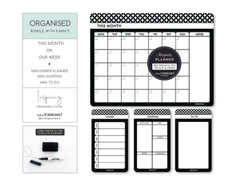 ORGANISED BUNDLE  Monochrome  Magnetic Fridge Planner Calendar   Includes FREE Pen & Eraser