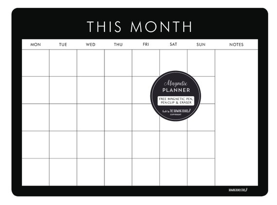 Planificador de nevera magnético mensual negro Calendario Pizarra