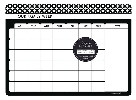 FAMILY PLANNER Monochrome Magnetic Fridge Calendar Includes FREE Pen &  Eraser - Etsy Israel