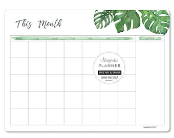 MONTHLY PLANNER Whiteboard Magnetic Fridge Planner Perpetual Monthly Calendar Large Organiser Visual Schedule Wall Planner MONSTERA
