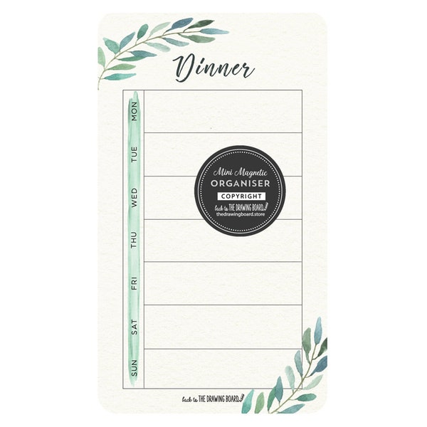 DINNER MENU Watercolour Leaves Magnetic Mini Fridge Planner  Includes Free Pen & Eraser