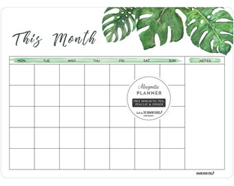 MONTHLY PLANNER Monstera Magnetic Fridge  Calendar Includes FREE Pen & Eraser