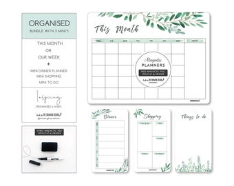 ORGANISED BUNDLE Watercolour Leaves Magnetic  Fridge Planner Calendar Includes FREE Pen & Eraser