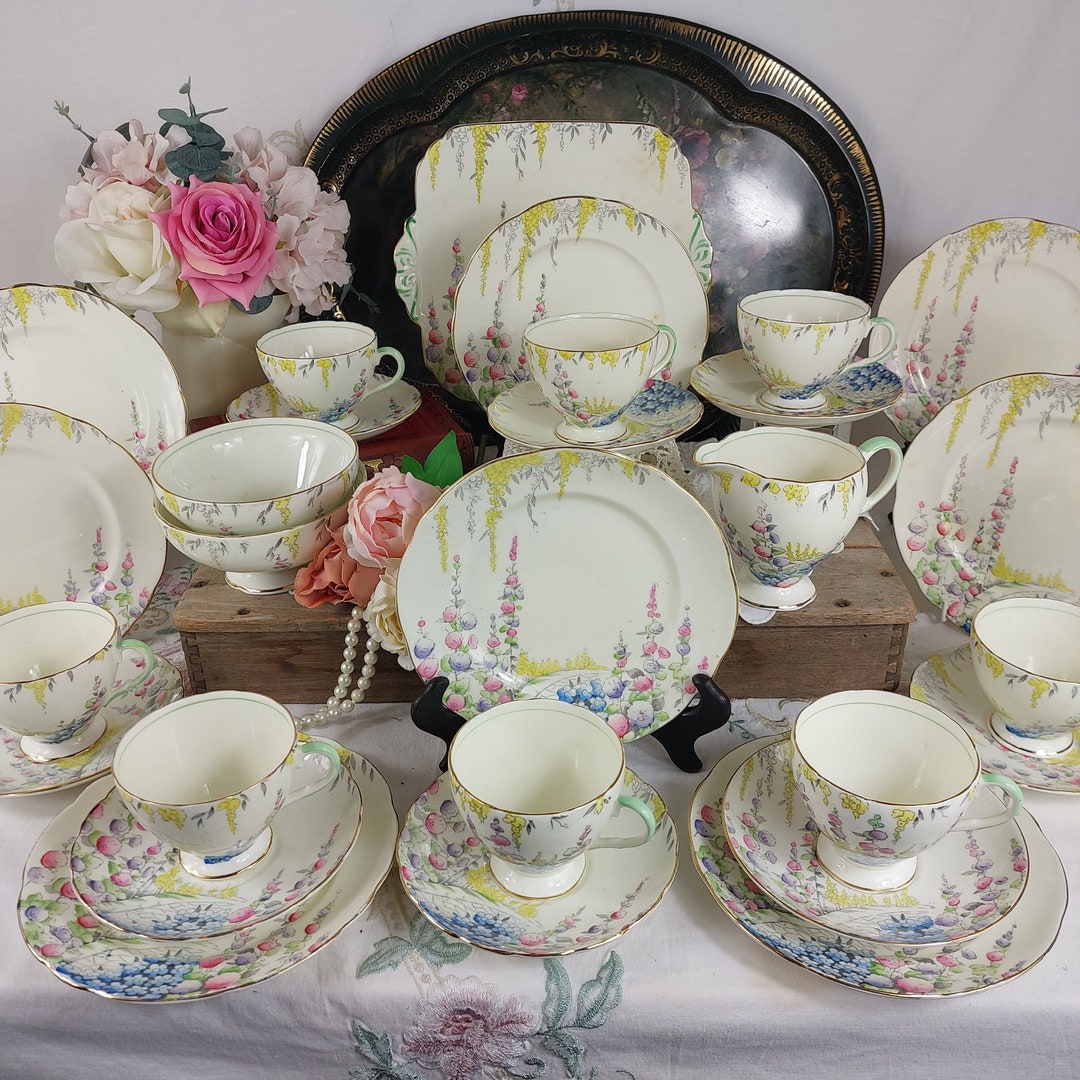 Foley China Hollyhocks Pattern. Cake Plate, Milk Jug and Sugar Bowl - Etsy