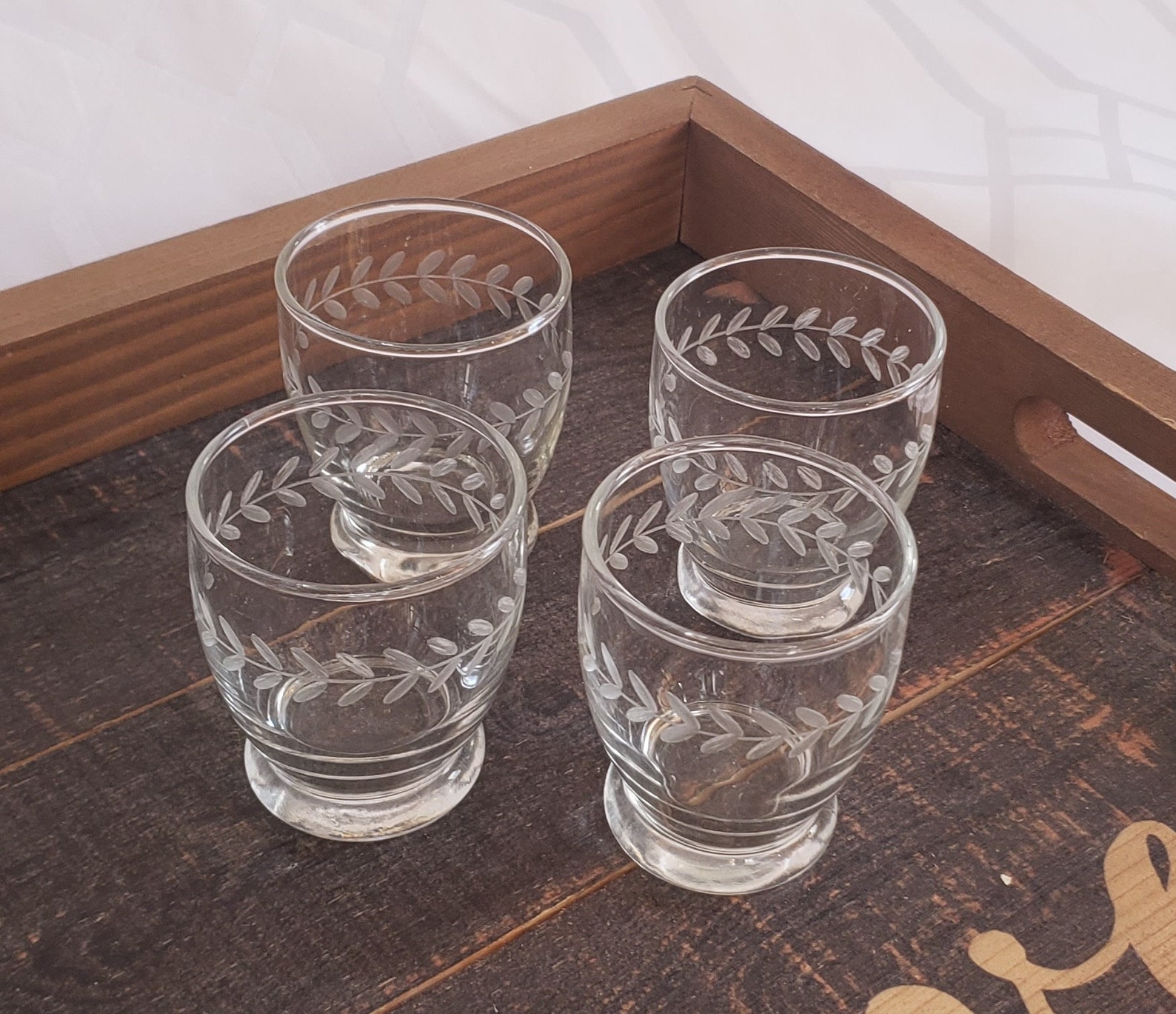 Vintage Set of Etched Laurel Leaf Clear Sherry Wine Glasses Etsy