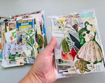 Kortstondig pakket, 40+ stuks vintage papierafval dagboek kortstondig pakket, scrapbookpapier, kortstondig, mixed media, journalling, scrapbooking.