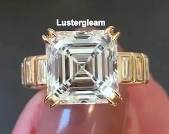 Asscher Cut Moissanite Diamond Ring 4 CT Asscher Diamond Engagement Ring Double Claw Prong Ring 14K Gold Wedding Ring Channel Set Ring