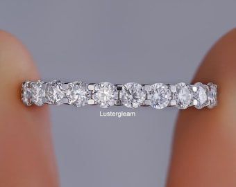 3 MM Round Cut Moissanite Wedding Band 14K Gold Engagement Band Unique U Prong Band Stackable Band Matching Band Anniversary Band For Women