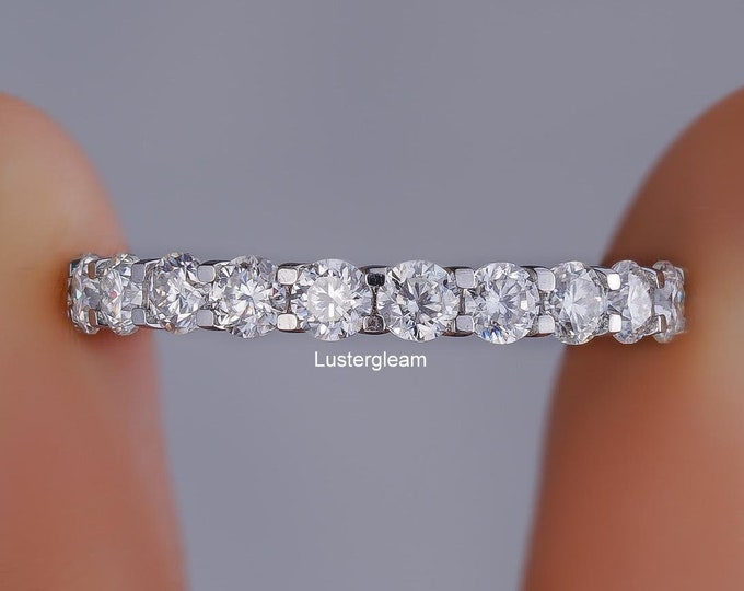 3 MM Round Cut Moissanite Wedding Band 14K Gold Engagement Band Unique U Prong Band Stackable Band Matching Band Anniversary Band For Women