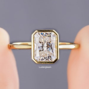 Bezel Set 2.50 CT Radiant Cut Moissanite Ring Radiant Engagement Ring 14K Gold Wedding Ring Anniversary Gift For Her Radiant Solitaire Ring